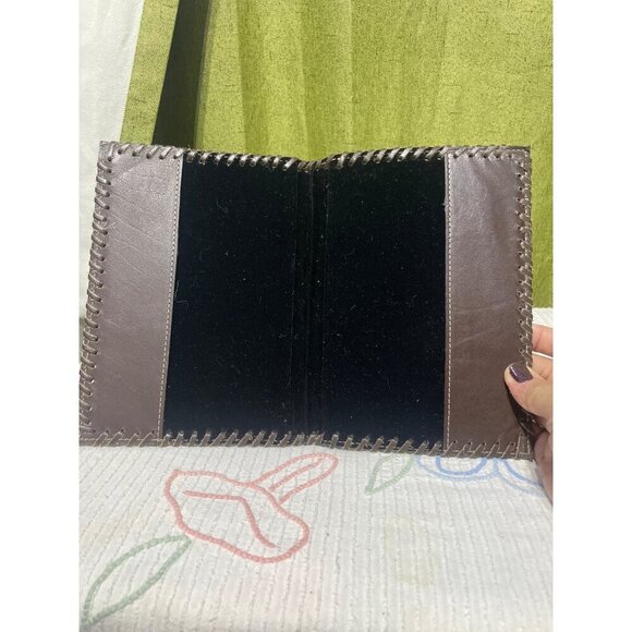 Handcrafted Brown Leather Journal Cover With White Fur Accent & Stitch Detailing - Picture 2 of 4